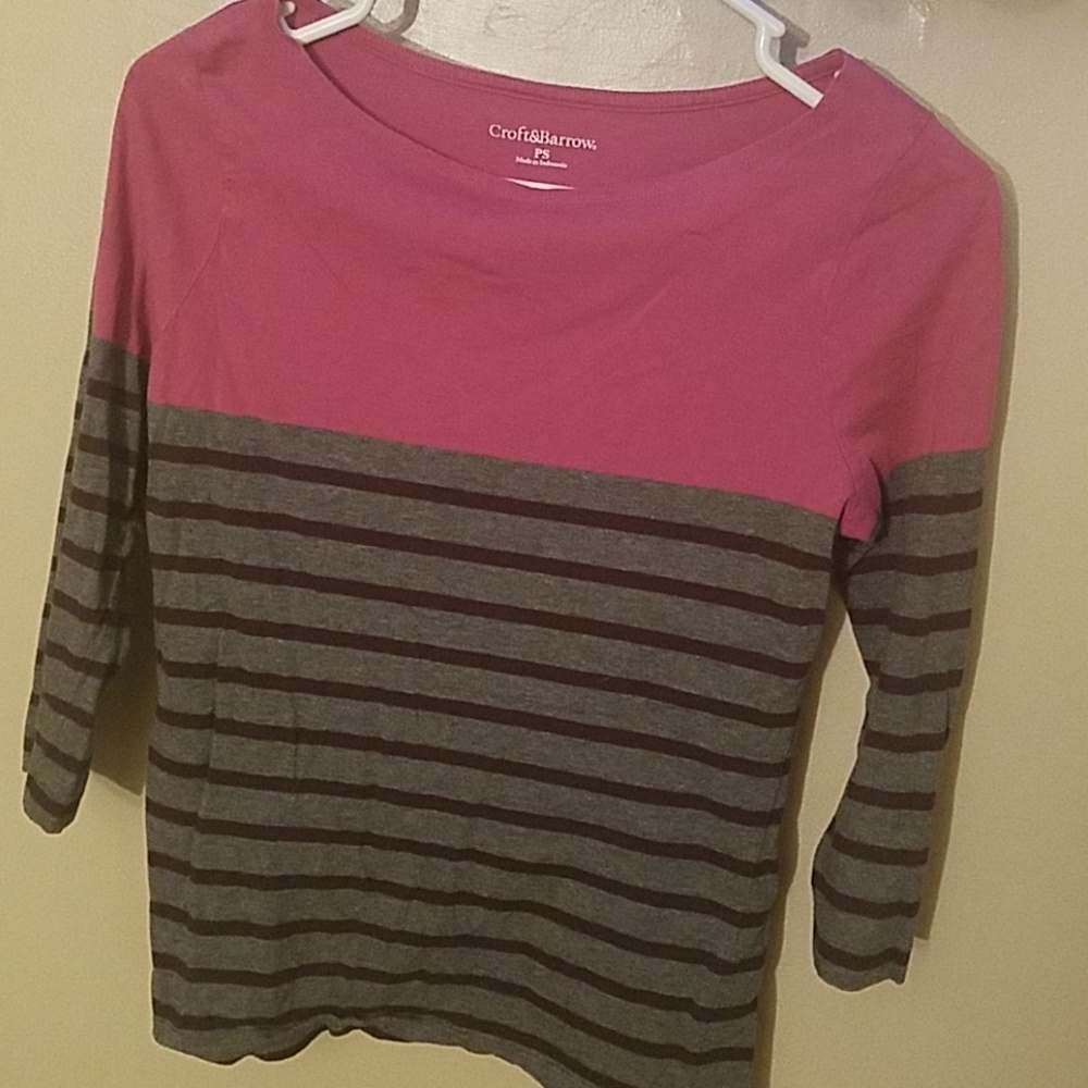 Croft & Barrow • Pink/Gray/Purple 3/4 Sleeve Top